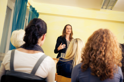 speaking to a group of direct sellers